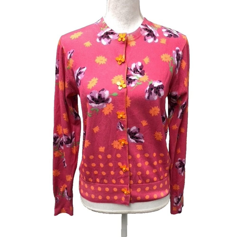 Muveil Cardigan Sweater Jumper‎ Womens 40 Medium Pink Floral Artsy Coquette